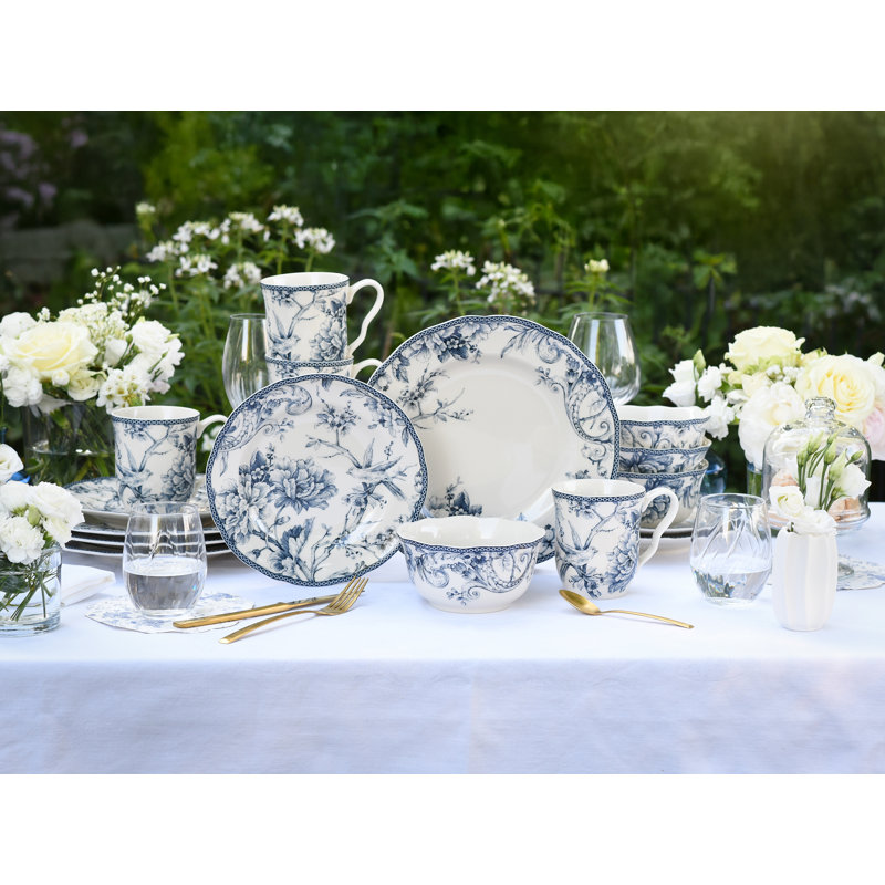 Adelaide Porcelain China Dinnerware Set Piece, Blue/​White