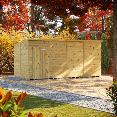 Powersheds 16 x 8ft Premium Pressure Treated Timber Windowless Garden Shed Pent