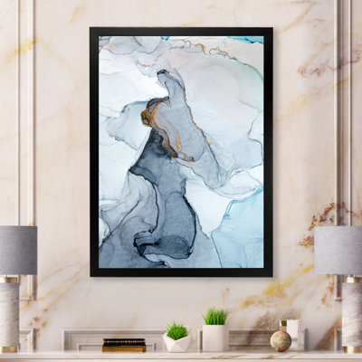 Gris et bleu marbré art ondulations - art mural moderne sur toile