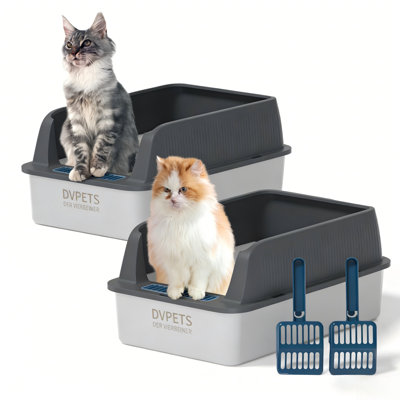 Stainless Steel Cat Litter Box with High Sides, Extra Large XL for Big Cats, Open Top Metal Design (2 Pack)