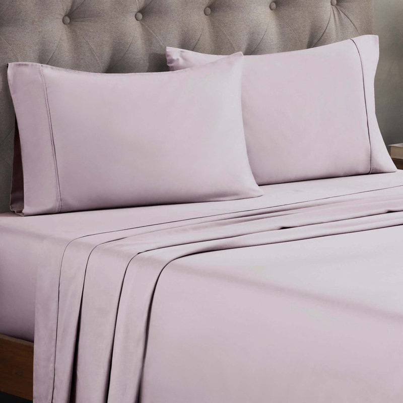Ensemble de draps 300 fils en mélange de coton égyptien, Ensemble de draps pour grand lit, Lilas