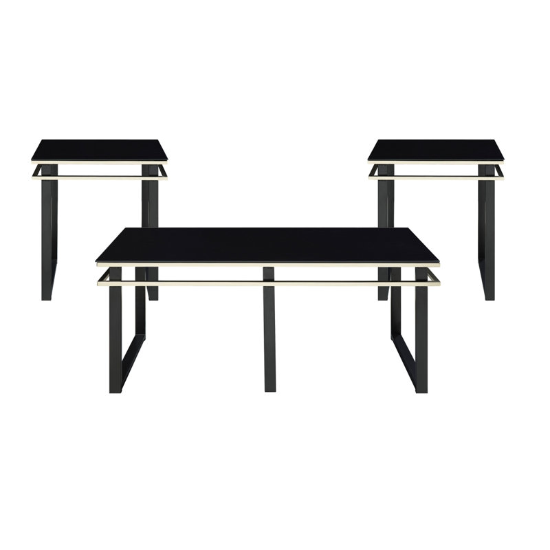 Ensemble de tables basses et tables de bout noires 3 pièces Tables de bout en verre trempé
