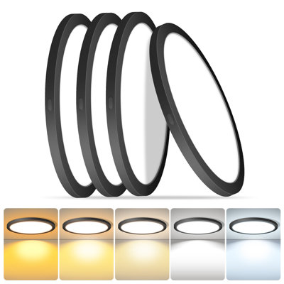 4pk 9 Inch Round Black Ceiling Light,20W 120V 5CCT Dimmable Slim LED Ceiling Light, Close to Ceiling Light Fixtures for Bedroom, Kitchen, Hallway, Laundry