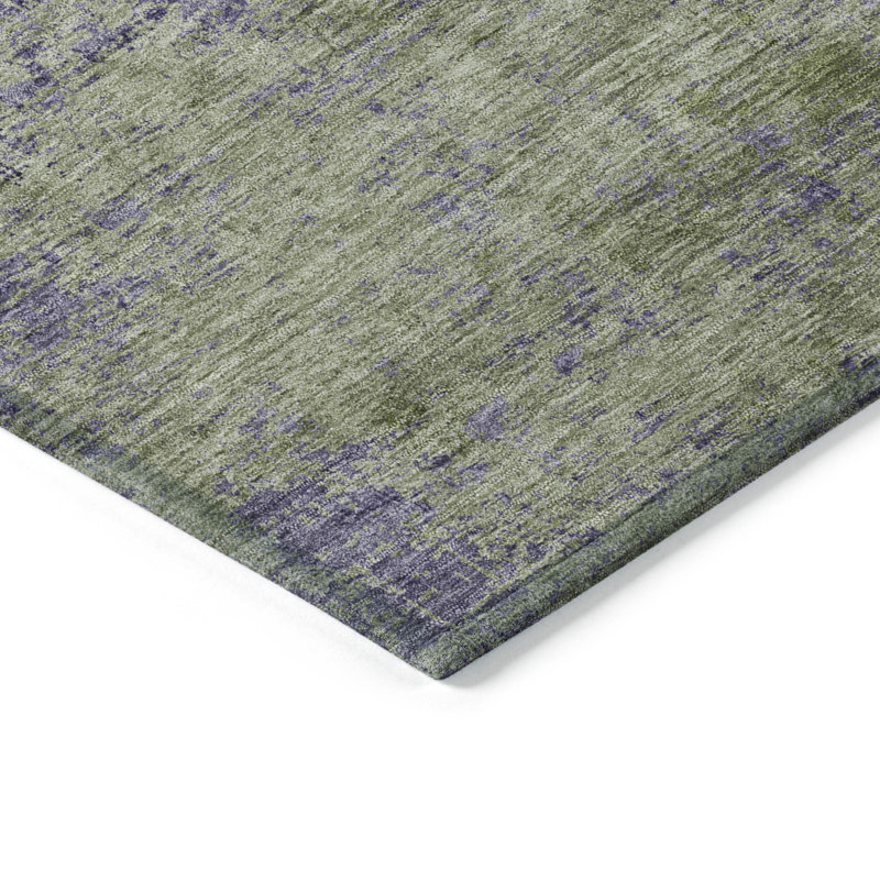 Tapis extérieur lavable abstrait vert olive et mauve foncé 3 pi x 5 pi