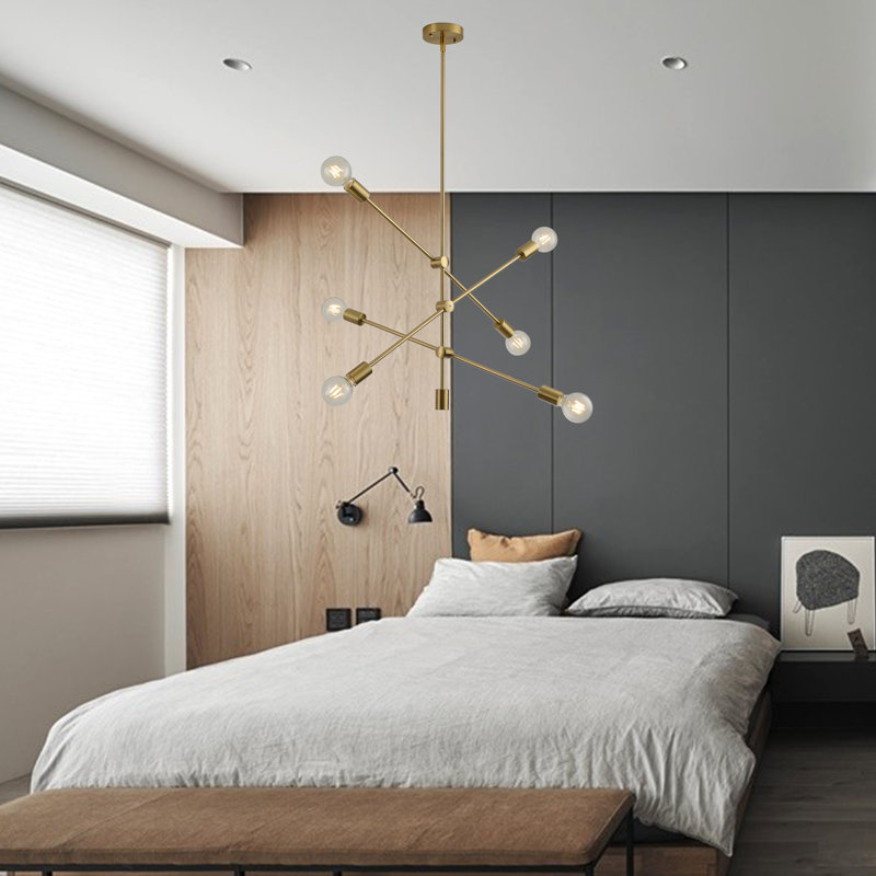Lustre linéaire spoutnik moderne à 6 lumières Dakarii, Laiton brossé