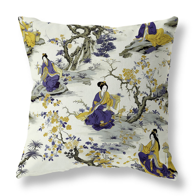 Coussin intérieur / extérieur Imperial Palace Garden, H 26 po x l 26 po, Bleu/Vert/Olive