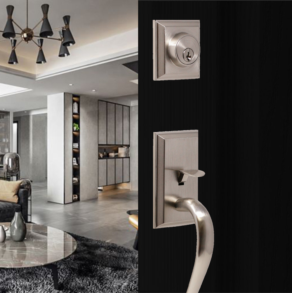 Handleset with Single Cylinders Deadbolt and Premiere Essentials Door and Premiere Essentials Rosette Weslock 