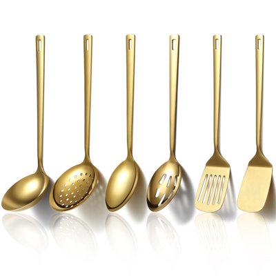 Ensemble d'ustensiles de cuisine dorés 6 pièces, ensemble d'ustensiles de cuisine en acier inoxydable plaqué titane, ensemble d'ustensiles de cuisine robustes, accessoires de gadgets de cuisine pour la maison