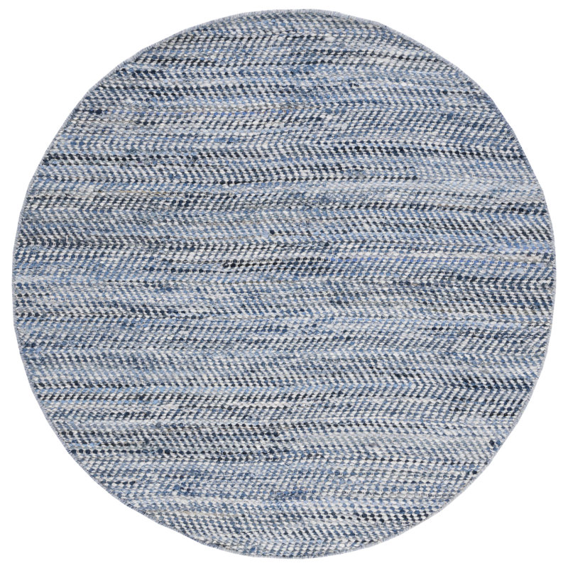 Denisia Flat Weave Wool/Cotton Chevron Rug in Blue/Light Gray, Round 6'