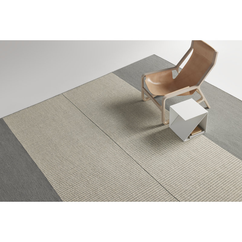 Light Between Wool Striped Area Rug in Slate/Ivory, Rectangle 9' x 12'