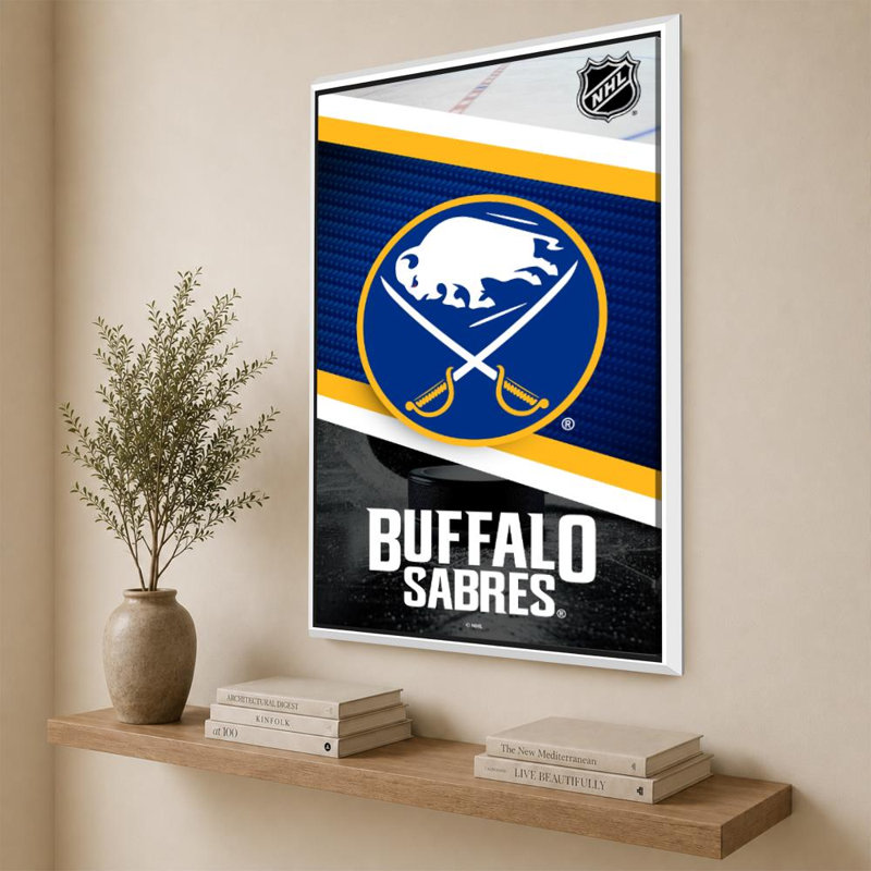Décoration murale des Sabres de Buffalo (NHL), H 60 po x l 40 po, Cadre flottant biseauté, Blanc