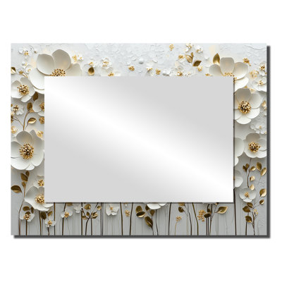 Pure Cream Wildflower Bloom I - Wildflowers Decorative Mirror Wall Art - Printed On Metal