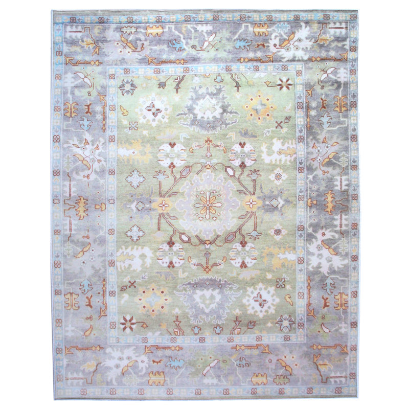 Modern Green Oushak Machine Washable Runner with Built-in Padding & Non-Slip Backing, Rectangle 4' x 6'