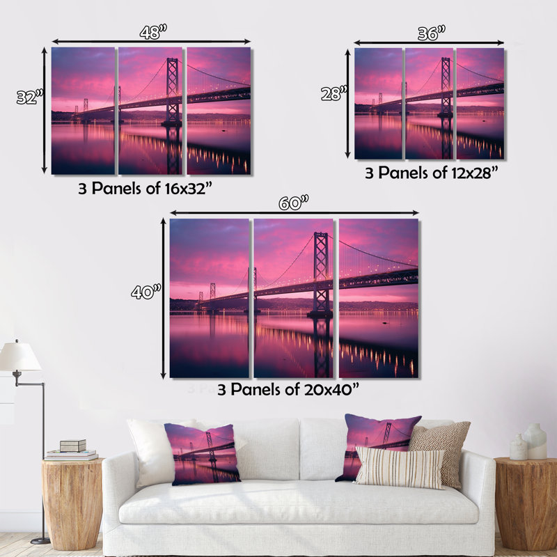 «San Francisco Skyline and Bay Bridge X», 3 impressions sur toile tendue, H 28 po x l 36 po x P 1 po