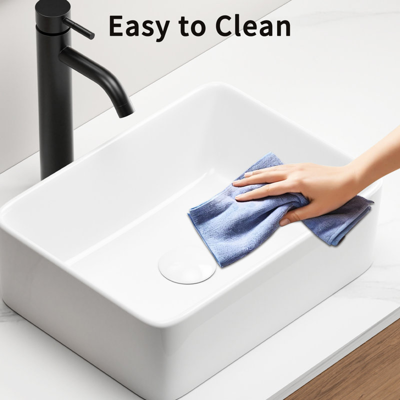 Rectangular Vessel Sink, White Ceramic Vanity Smooth Surface, Easy To Install Square Ceramic, Bathroom Topmount Installation, Stain -