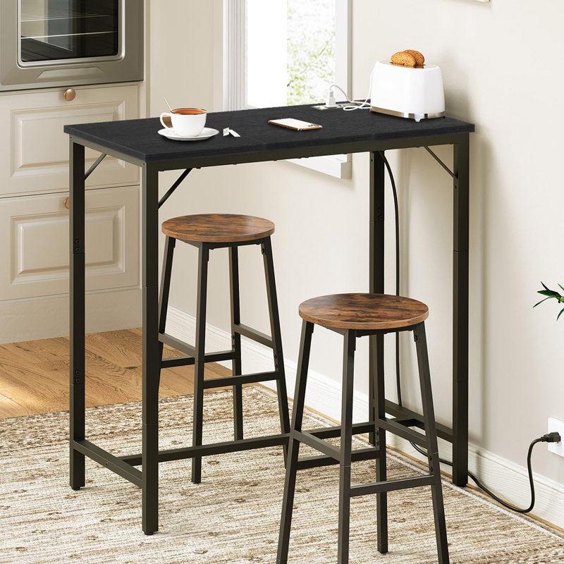 35.4" Bar Table with Charging Station, Black