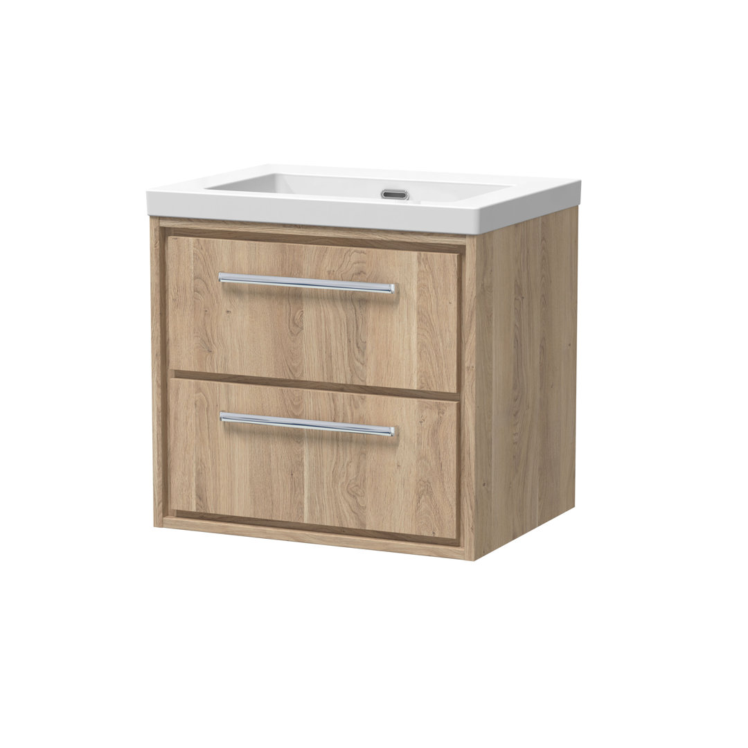 Hudson Reed Lille 600mm Wall Hung Vanity Unit with Basin - Bleached Oak - 0 Tap Hole - Image 2