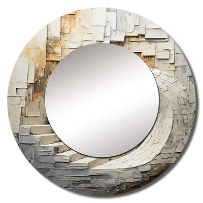 Gold White Timeless Turn - Abstract Spirals Unique Mirror, Modern Large Round Wall Mirror, Printed Metal Art