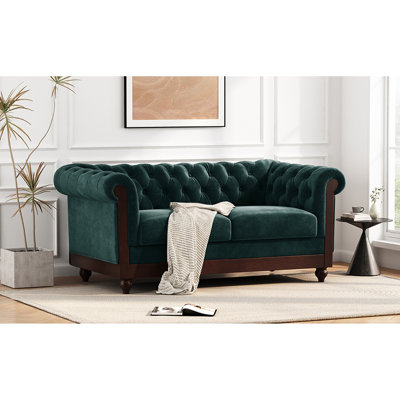 59.44" Chesterfield Velvet Loveseat Sofa,2-Person Rolled Arm Dutch Plush Upholstered Sofa Couch With Tufted Button For Living Room, Bedroom, Small Places