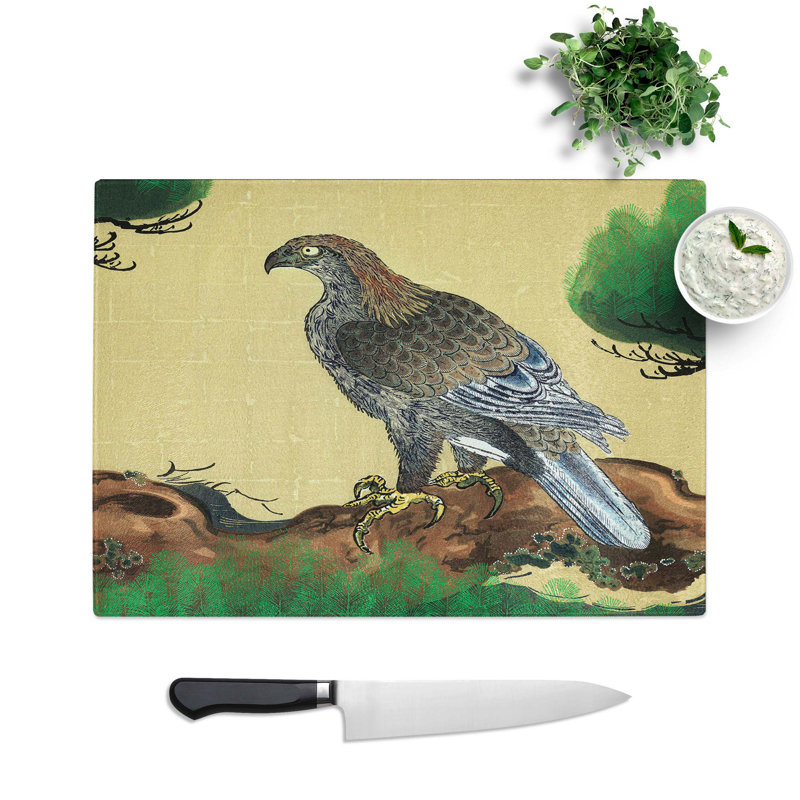 Tempered Glass Pine Tree & Eagle by Kano Tan'yu Chopping Board, 39 cm W x 28.5 cm L