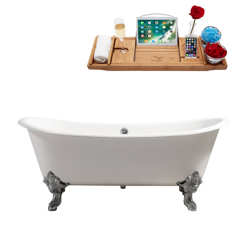 Baignoire de trempage sur pattes 72 "Streamline, Chrome poli, Chrome poli