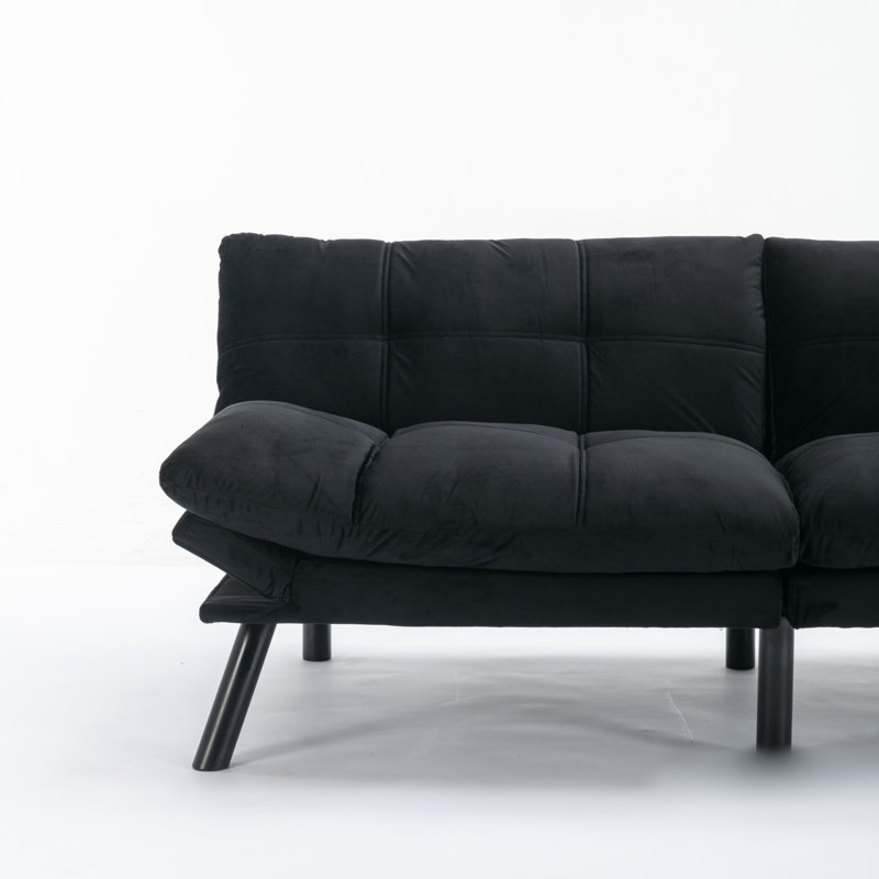 Modern Convertible Sofa Bed, Black Microfiber