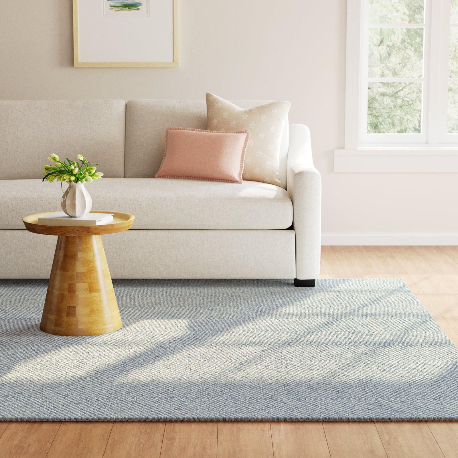 Wheaton Blue Beige Hand-Tufted Wool Chevron Rug, Rectangle 3'6" x 5'6"