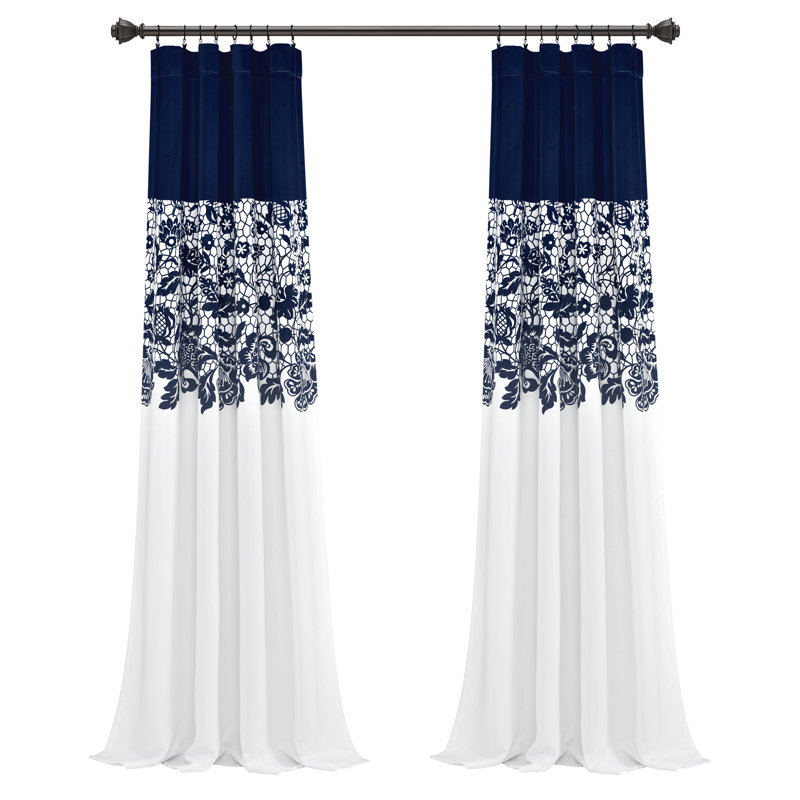 Estate Garden Print Room Darkening Curtain Pair, 52" x 95", Navy