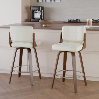 Modern 26" Swivel Leather Counter Stool Upholstered Seat With Sturdy Wood Frame
