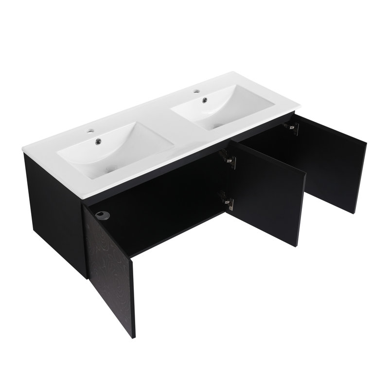 Meuble-lavabo mural 48 po avec lavabo en céramique et porte d'armoire à fermeture en douceur 48 po