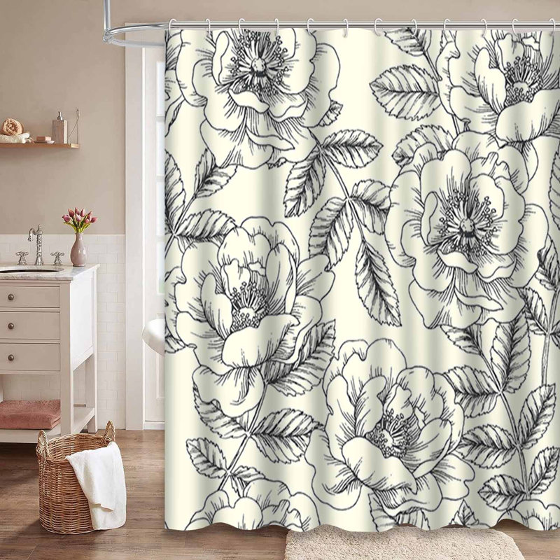 Rideau de douche imperméable à l'eau à motif floral et rétro avec 12 crochets, L 72 po x l 72 po
