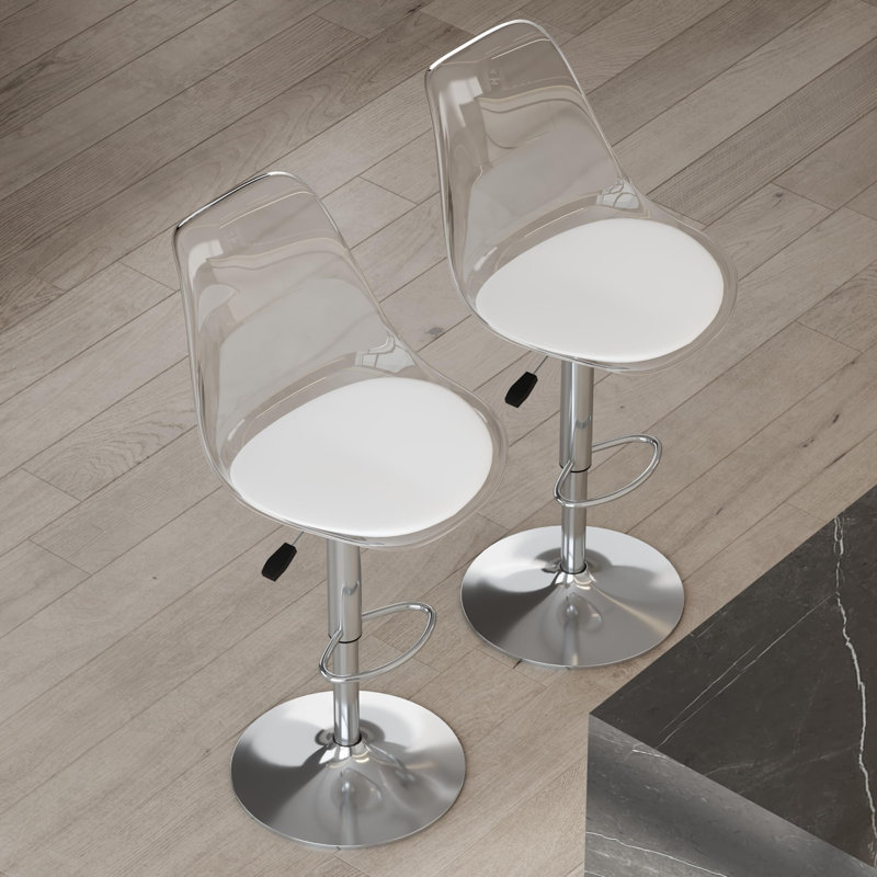 Modern Bar Stools Set Of 2, Adjustable Counter Height Bar Stools With Back For Kitchen & Bar, Silver