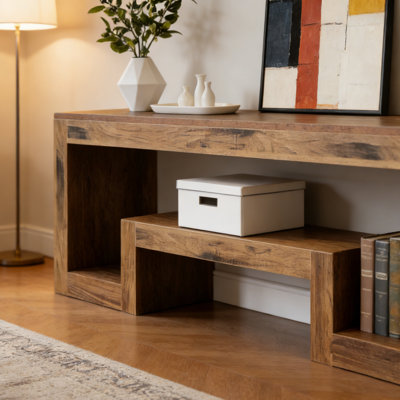 2-Tier Design with Open Storage - Reclaimed Solid Wood Entryway Console Table for Hallway, Living Room, or Bedroom - Rustic Modern Hall Table with Bottom Shelf