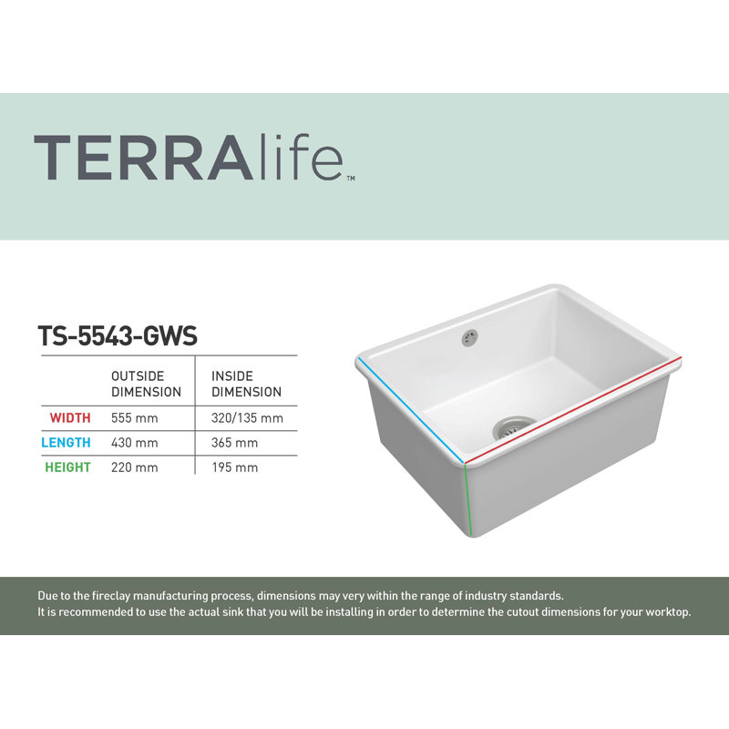 Terralife 43mm W Single Bowl Ceramic Kitchen Sink