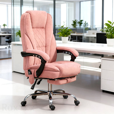 Chaise de bureau de massage inclinable et chauffante rose, avec hauteur réglable et repose-pieds