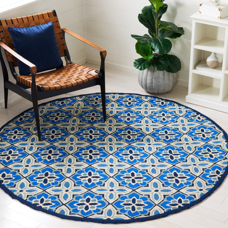 Tapis bleu crocheté à la main Childers, Rond 6 pi