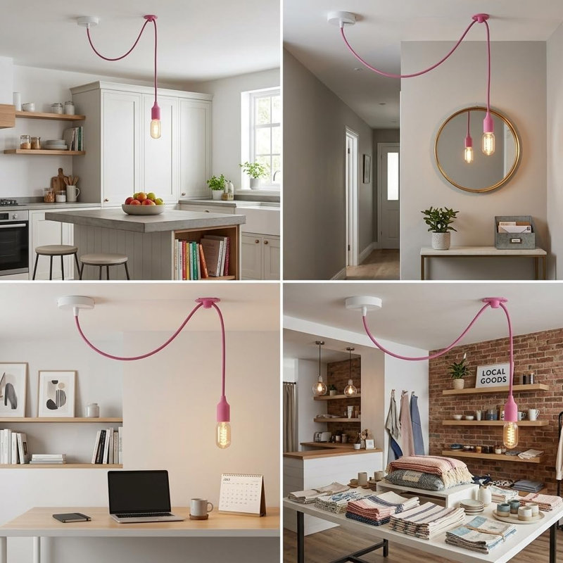 1 - Light Single Pendant, 207.5'' H x 10'' W x 10'' D, Pink