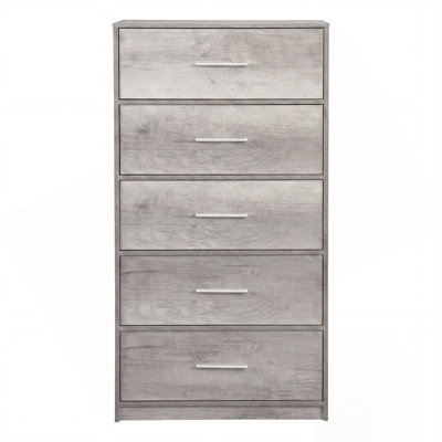 Grande commode à cadre en bois avec 5 grands tiroirs en tissu pour la chambre à coucher, le salon, le placard, le couloir ou la commode à jouets, gris