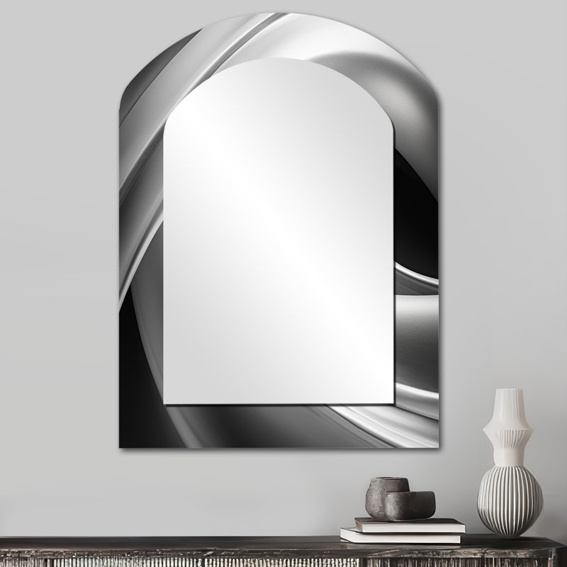 Silver Speed fractal Wave II - miroir mural asymétrique fractal unique, miroir de forme unique moderne, art imprimé en métal