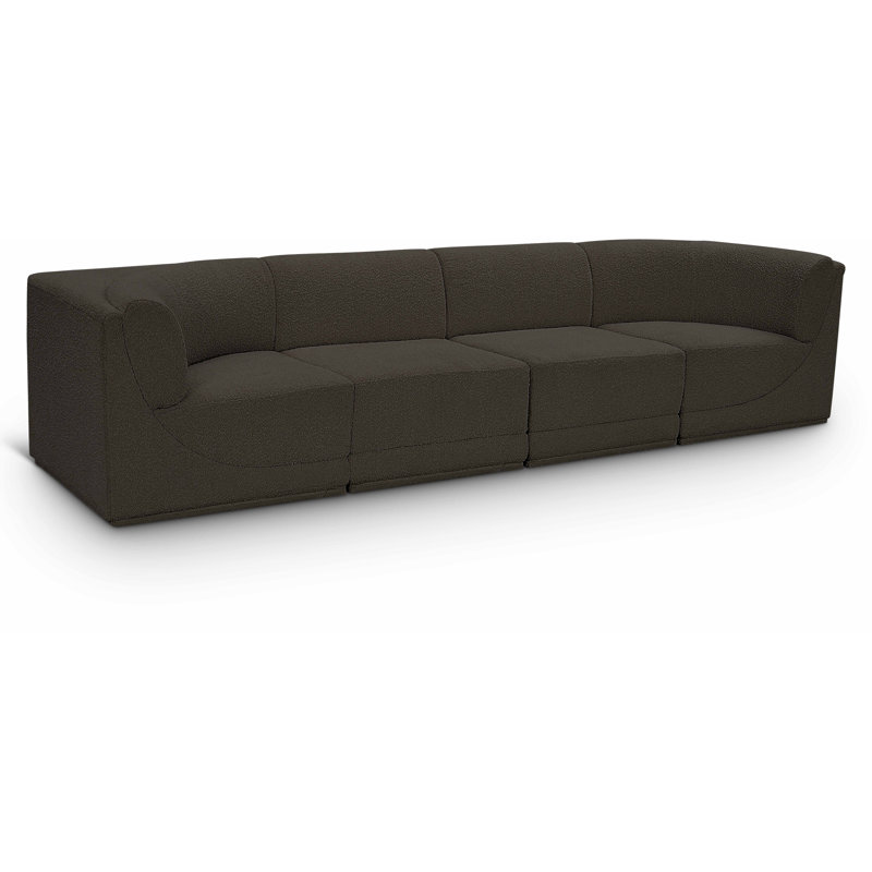 Ollie 128" Upholstered Sofa, Brown Boucle Fabric