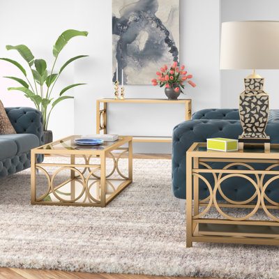 Taoran 3 - Piece Glass Top Living Room Table Set