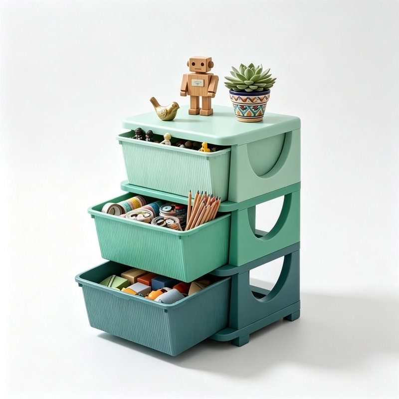Tour de rangement pour jouets avec 3 tiroirs et bords arrondis