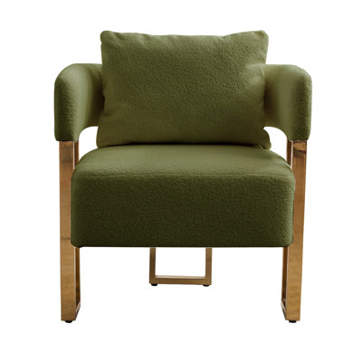 Jiya Accent Club Chair Set of 2, Sponge Fill Green Teddy Fleece, Gold Legs