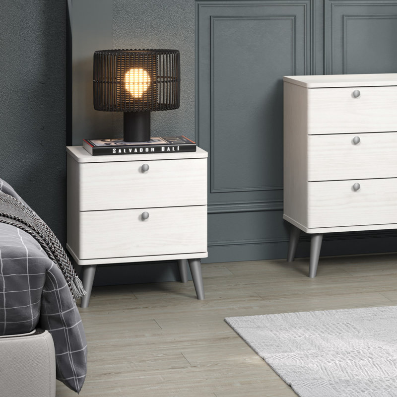 Augusta Curve 2-Drawer Bedside Table, White Wash