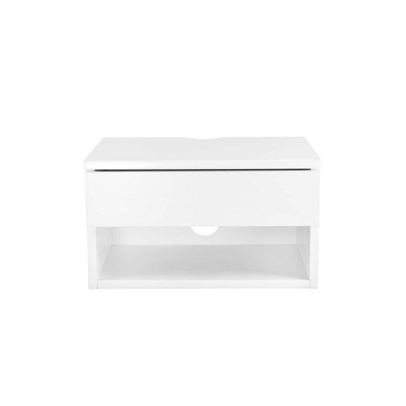 White Floating Wall-Mounted Nightstand with Drawer and Shelf