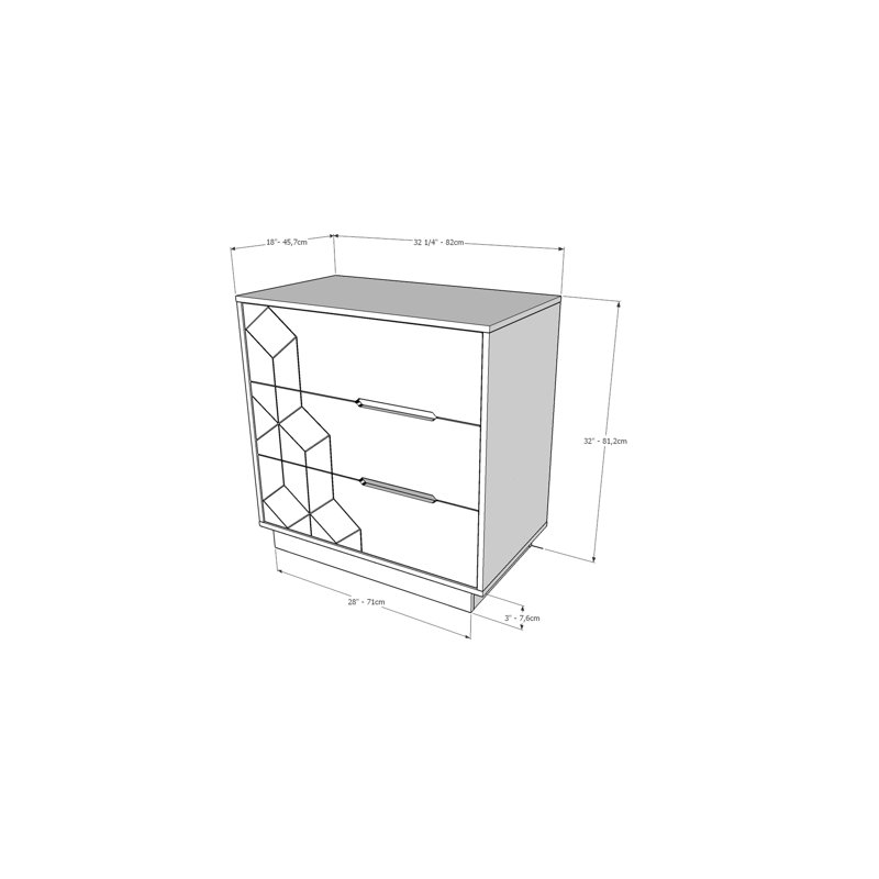 Commode 3 tiroirs 32,25 po Devunte, Blanc