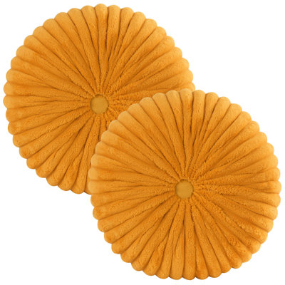 Decorative Round Throw Pillows For Bed Couch - 2 Pieces Handcraft Ruched Pumpkin Pillow,  Soft And Durable Velvet Floor Pillow For Home Decor, Bed Living Room And Sofa