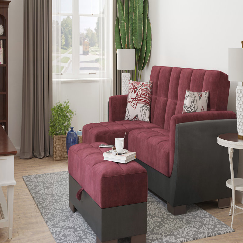 Ottomans, Burgundy/Gray Microfiber