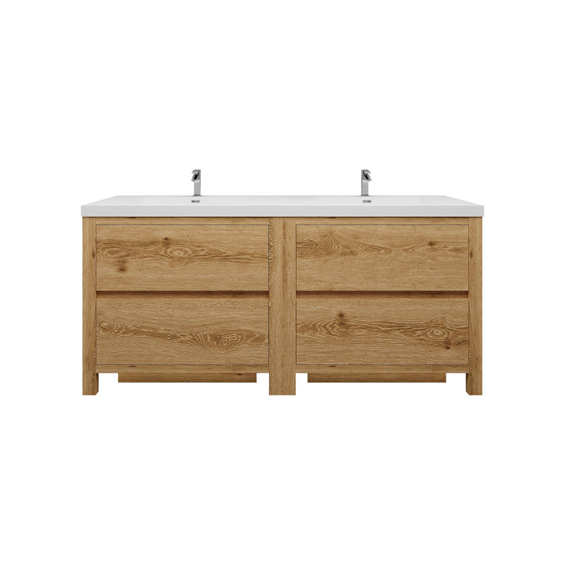 Meuble-lavabo double 70,9 po avec plateau en acrylique Beyerville, Chêne blanc