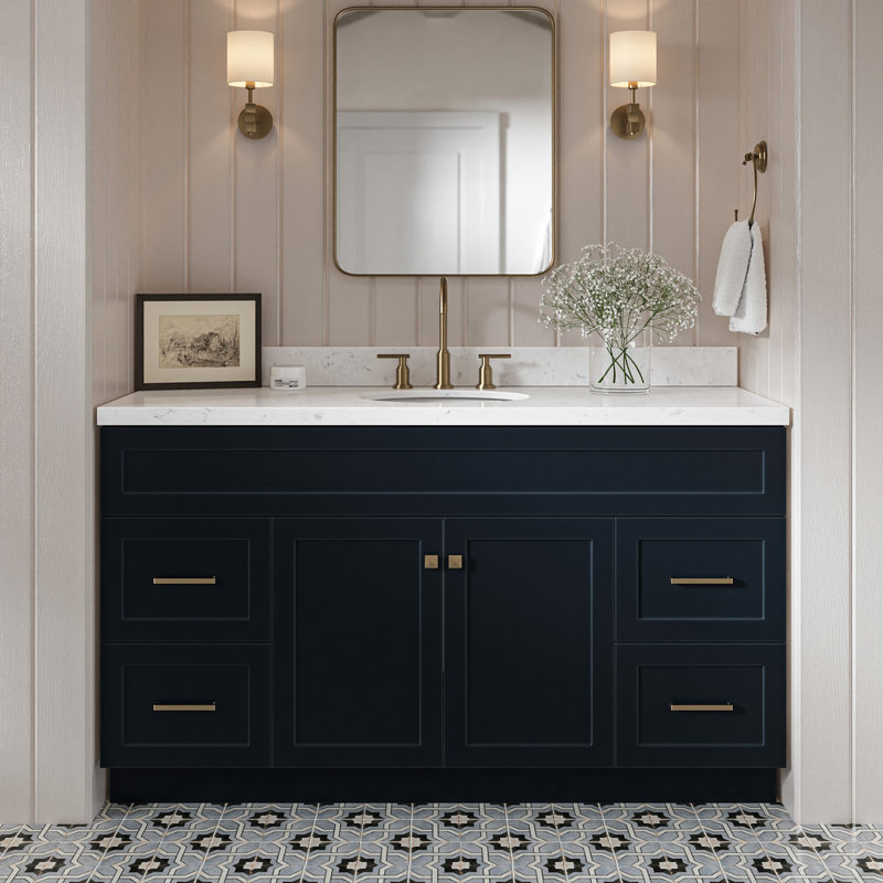 Meuble-lavabo sur pied simple 60 po avec plateau en quartz Abell, Bleu minuit